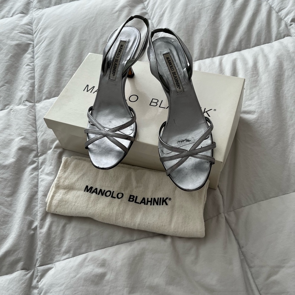 Manolo Blahnik silver leather sandals